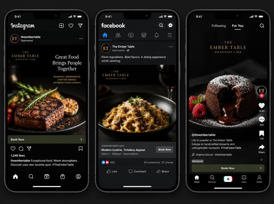 Restaurant ads running on Instagram, Facebook and TikTok